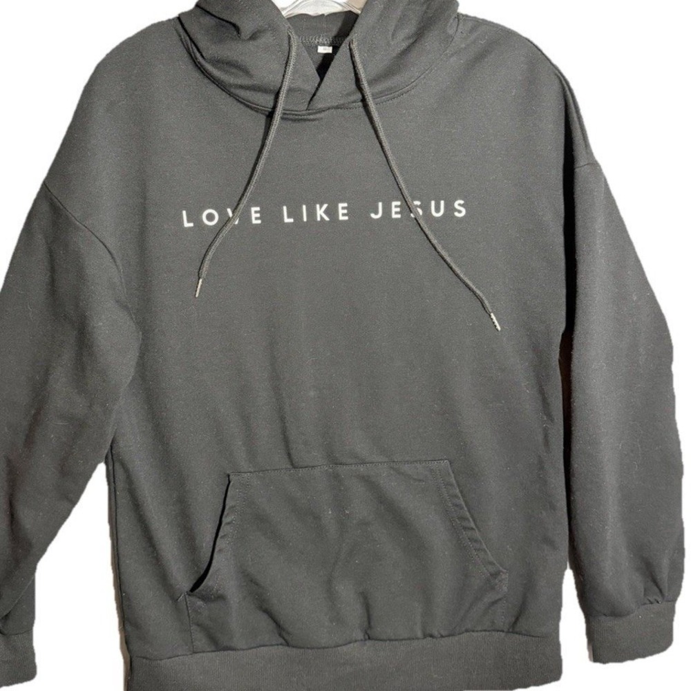 Love Like Jesus Black Hoodie Christian Graphic Sweatshirt Small Retro Back Print